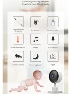 Babyfoon met Camera en Audio, 720P HD-scherm Video-babyfoon met Temperatuurdetectie, Geen Wifi, Tweerichtingsgesprek, Ideaal voor Nieuwe Moeders (EU-stekker)