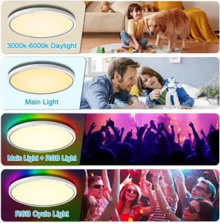 Plafondlamp 24W 3200 lumen led-plafondlamp met 7 RGB-kleuren waterdicht - helderheidsgeheugenfunctie