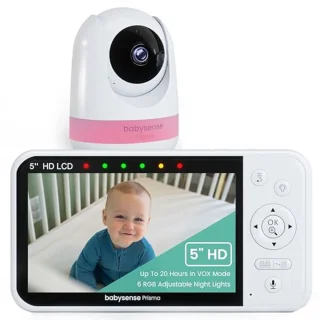 5 inch HD-video babyfoon met camera en audio - Gedeeld scherm, nachtlampje, babygeluidsmachine zonder wifi