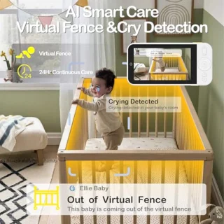 Slimme Babyfoon zonder Wifi met Camera en Audio - 5 inch IPS 1080P, 6000 mAh Batterij, 3000 m Bereik, 24 Uurs Bewaking en AI Geluidsdetectie