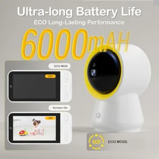 Slimme Babyfoon zonder Wifi met Camera en Audio - 5 inch IPS 1080P, 6000 mAh Batterij, 3000 m Bereik, 24 Uurs Bewaking en AI Geluidsdetectie