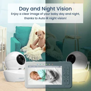 Babymonitor met 5 inch HD-scherm en 2 camera's - 2-weg audio, afstandsbediening en nachtlampje