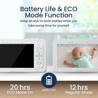 Babymonitor met 5 inch HD-scherm en 2 camera's - 2-weg audio, afstandsbediening en nachtlampje