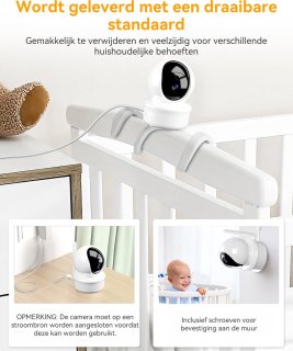 De Sytifro Babyfoon met 2 Camera – Baby Monitor met standaard en VOX-modus - zonder wifi, bescherming van de privacy en veiligheid van de baby - Hondencamera - Huisdiercamera - Temperatuursensor - Terugspreekfunctie - Video & Audio - Wit in één oogopslag