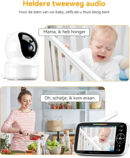 Sytifro Babyfoon met 2 Camera – Baby Monitor met standaard en VOX-modus - zonder wifi, bescherming van de privacy en veiligheid van de baby - Hondencamera - Huisdiercamera - Temperatuursensor - Terugspreekfunctie - Video & Audio - Wit