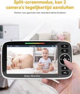 Sytifro Babyfoon met 2 Camera – Baby Monitor met standaard en VOX-modus - zonder wifi, bescherming van de privacy en veiligheid van de baby - Hondencamera - Huisdiercamera - Temperatuursensor - Terugspreekfunctie - Video & Audio - Wit