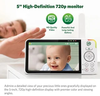 Video babyfoon met 5 inch 720p HD display, 360° Pan & Tilt, 8x zoomcamera, kleuren-nachtzicht, nachtlicht, tweewegintercom en slimme sensoren