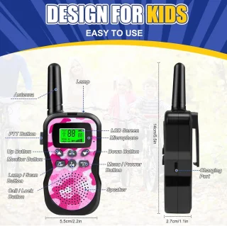 Oplaadbare Walkie Talkie voor Kinderen met 8 Kanalen en LED Zaklamp - Ideaal voor Avonturen en Kamperen
