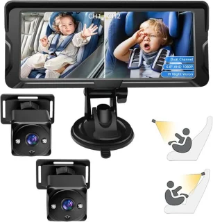 2-kids babyautostoelcamera met 6,8-inch scherm, 2 camera's en 150° groothoeklens