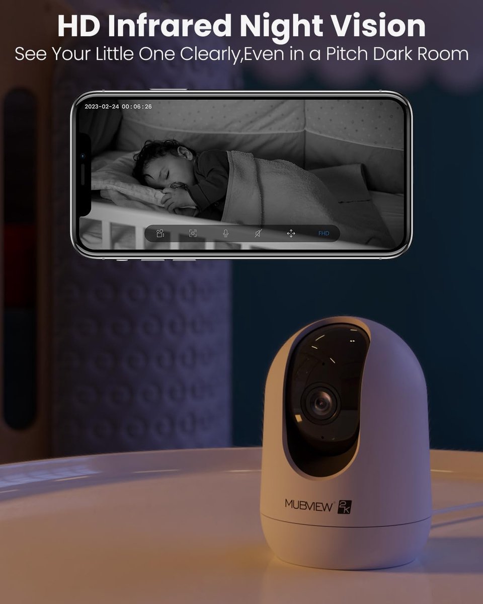 2K Wifi Babyfoon IP-camera 360° Bewegingsdetectie Nachtzicht