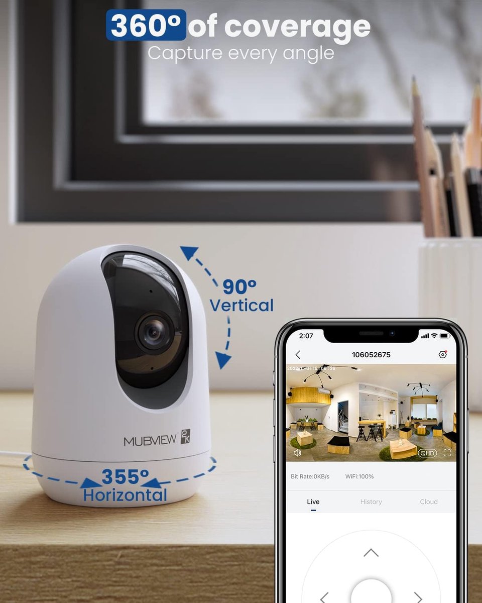 2K Wifi Babyfoon IP-camera 360° Bewegingsdetectie Nachtzicht