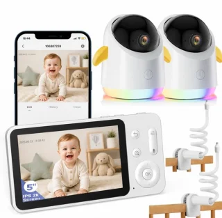 5" WiFi babyfoon met 2 camera's 2K/3MP 360° beeld RGB-nachtzicht