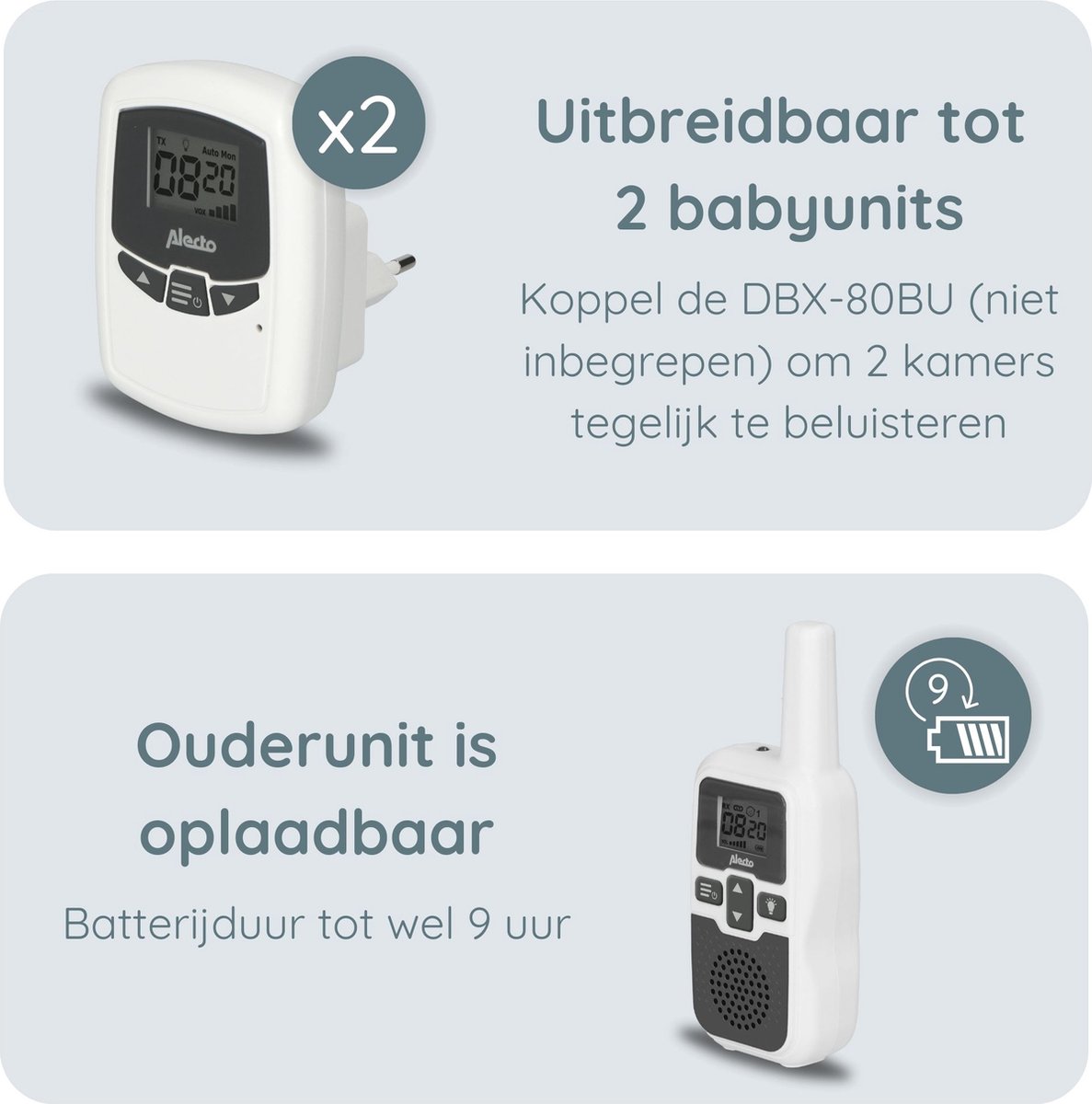Alecto DBX-80 Audio Babyfoon Bundel met 2 Babyunits