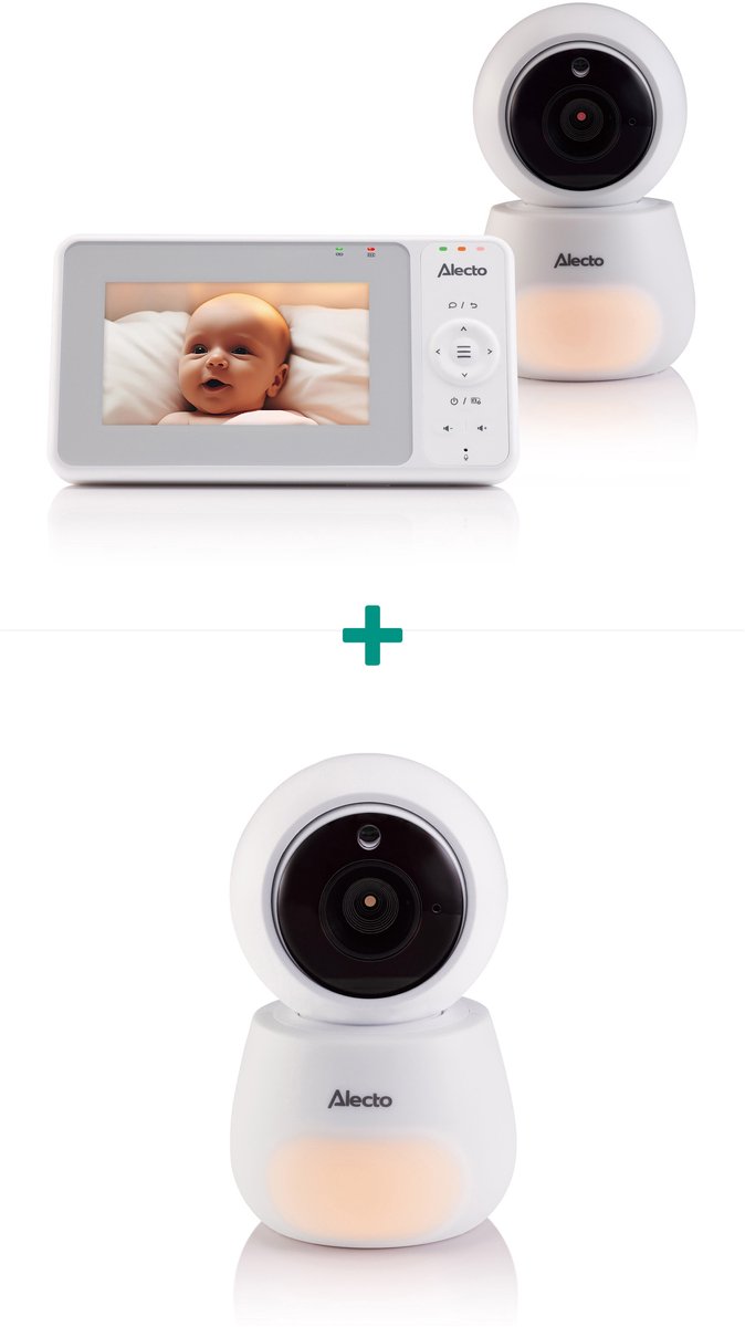 De Alecto DVM2043 + DVM2043C Babyfoon met 2 Camera's Wit in één oogopslag