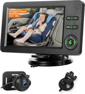Auto monitor 4.3 inch dual camera 720p 360° draaibare babycamera - ShopVlot