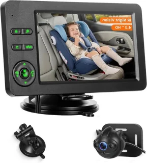 Automonitor Baby - Babycamera Auto - Veilig Reizen - Dubbele Camera - 43 Inch - Zwart