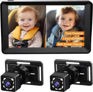 Autostoelcamera voor baby's met twee 7-inch schermen