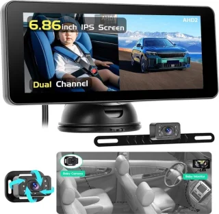 Baby car camera met 6.9 inch IPS-scherm, achterbankcamera + kentekenplaathouder - ShopVlot