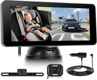 Babycamera voor in de auto - 6,86 inch HD monitor en 360° draaibare camera - ShopVlot