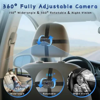 Babycamera voor in de auto - 6,86 inch HD monitor en 360° draaibare camera - ShopVlot