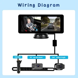 Babycamera voor in de auto - 6,86 inch HD monitor en 360° draaibare camera - ShopVlot
