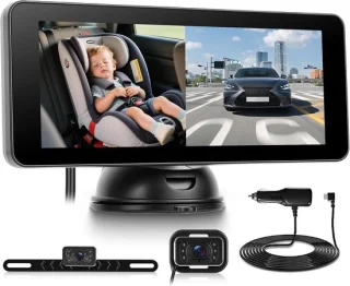 Babycamera voor in de auto - 6,86 inch HD monitor en 360° draaibare camera - ShopVlot