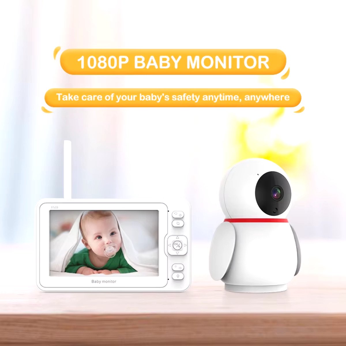 Babyfoon 1080P HD met camera en 5 inch scherm