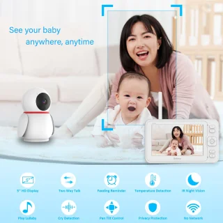 Babyfoon 1080P HD met camera en 5 inch scherm