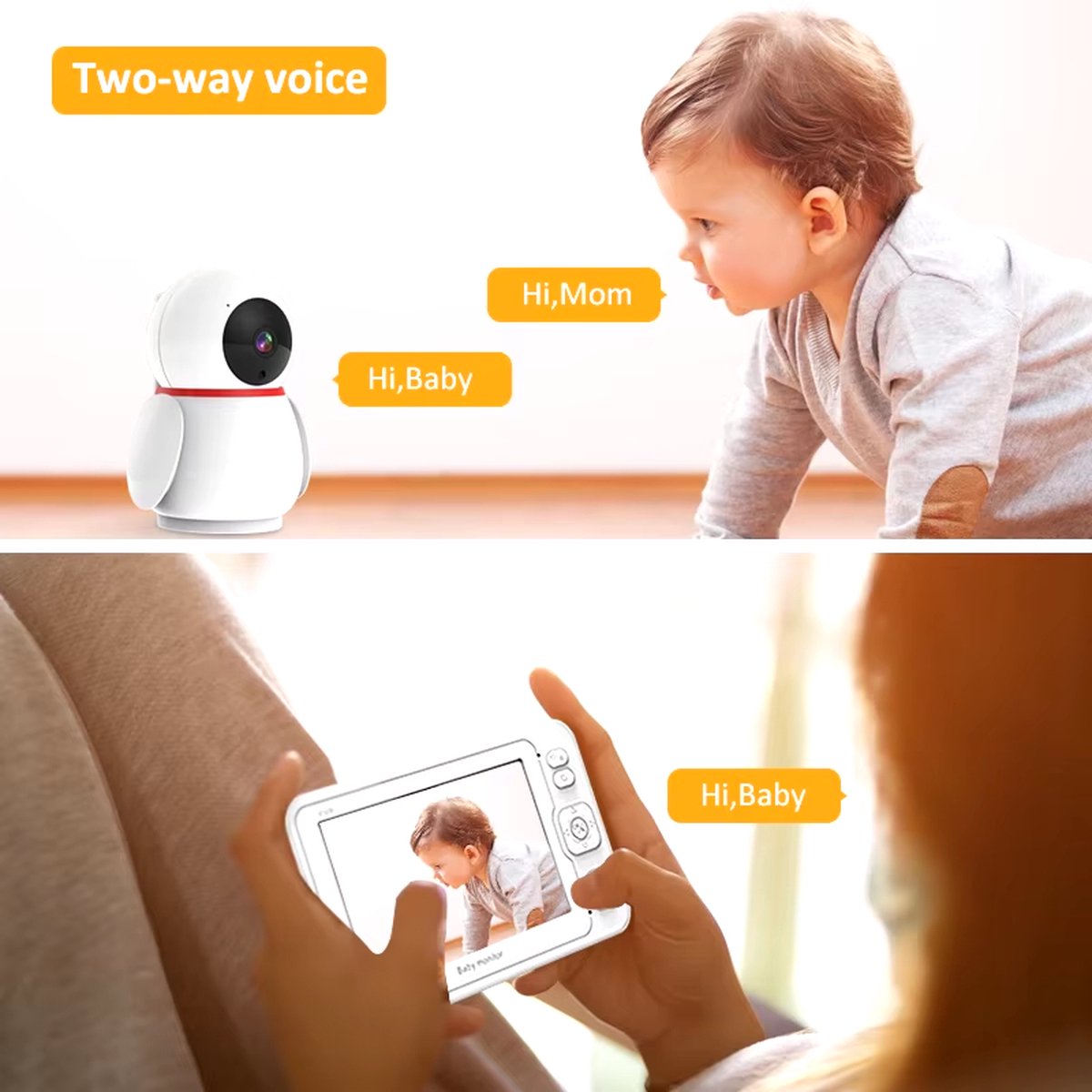 Babyfoon 1080P HD met camera en 5 inch scherm