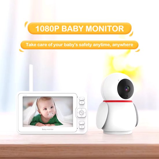 Babyfoon 1080P HD met camera en 5 inch scherm