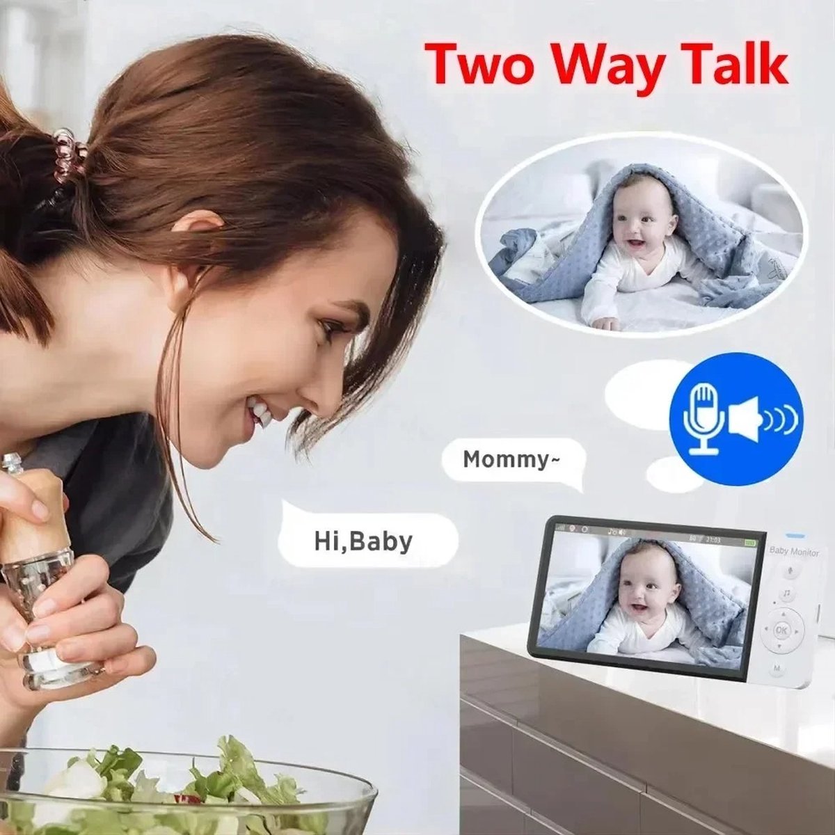 babyfoon draadloos met camera 5 inch lcd wit