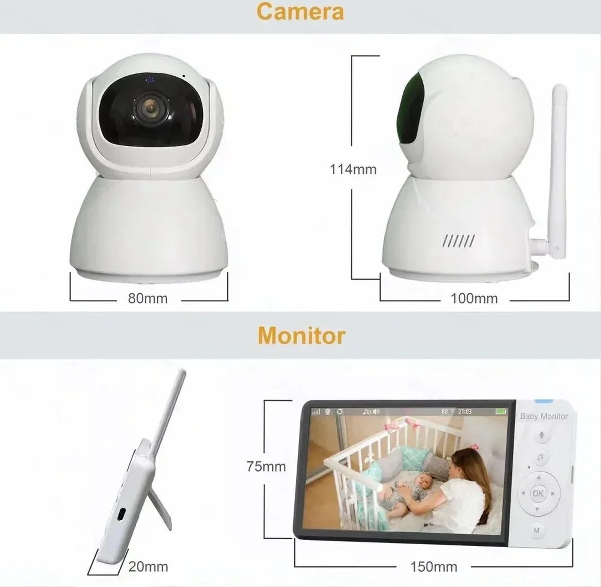 babyfoon draadloos met camera 5 inch lcd wit