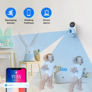 Babyfoon Dubbele Lens WiFi Met 64GB Micro-SD Kaart