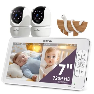 Babyfoon met camera, 2 camera's, 7 inch HD scherm, nachtzicht en 2-weg audio
