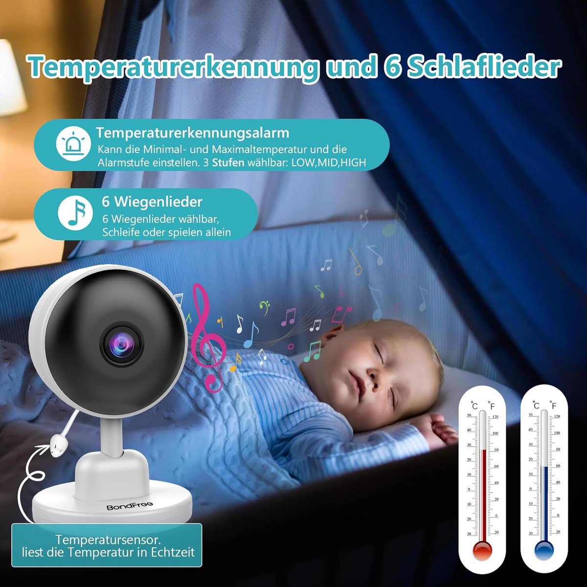 Babyfoon met camera 2.8 inch 2600 mAh type C oplaadbaar