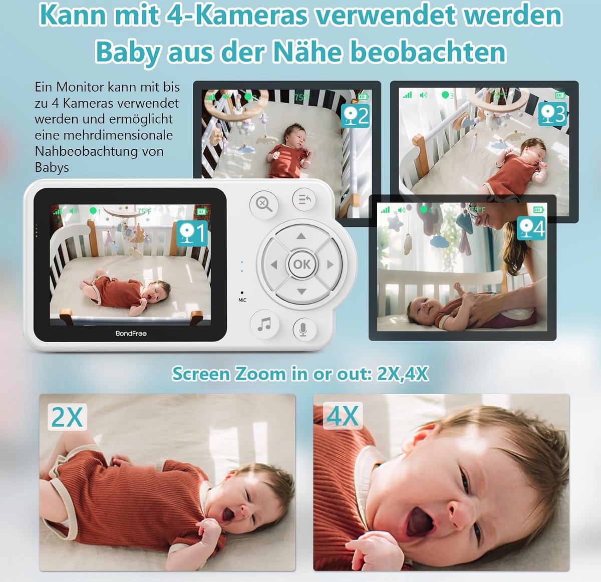 Babyfoon met camera 2.8 inch 2600 mAh type C oplaadbaar