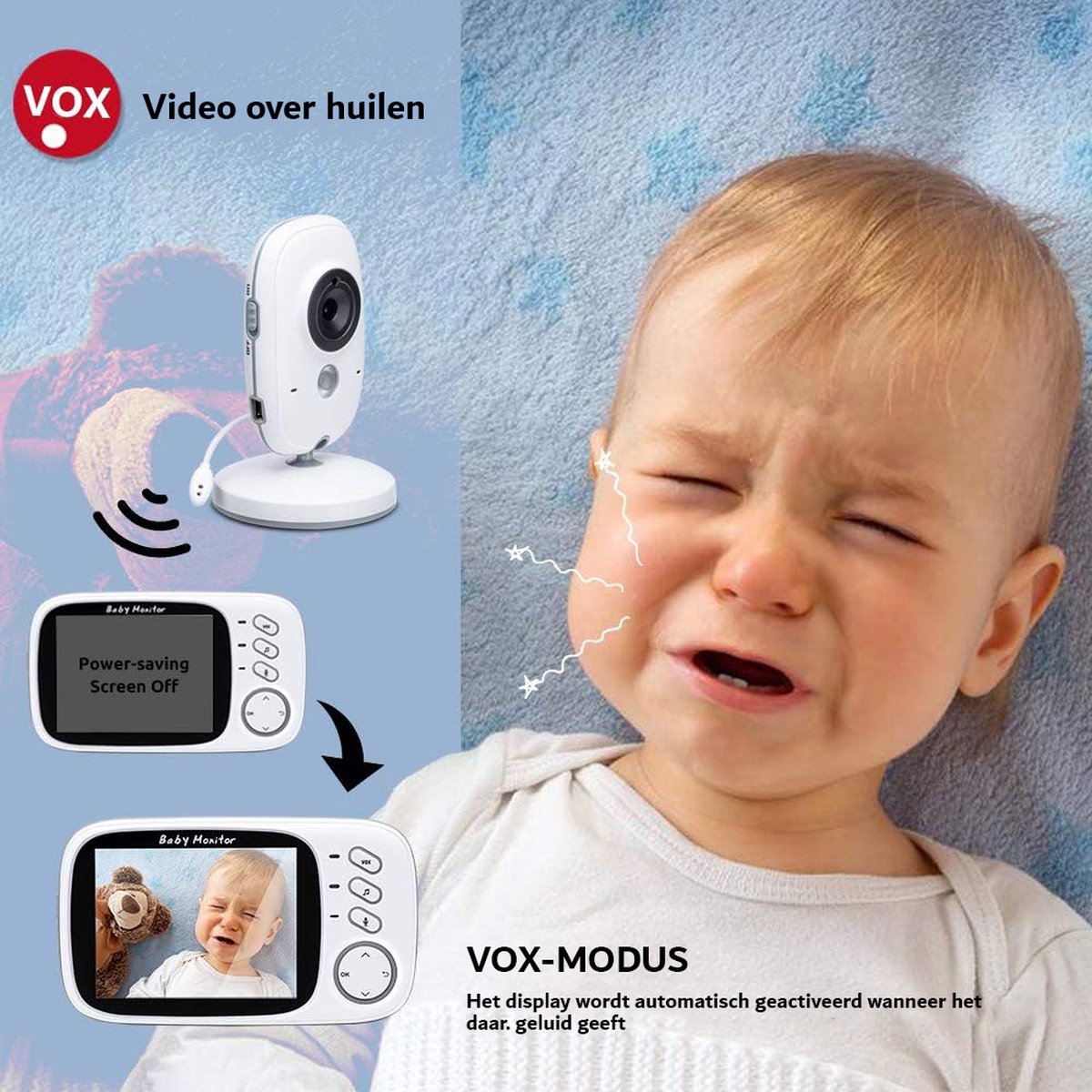 Babyfoon met camera 3,2 inch draadloos