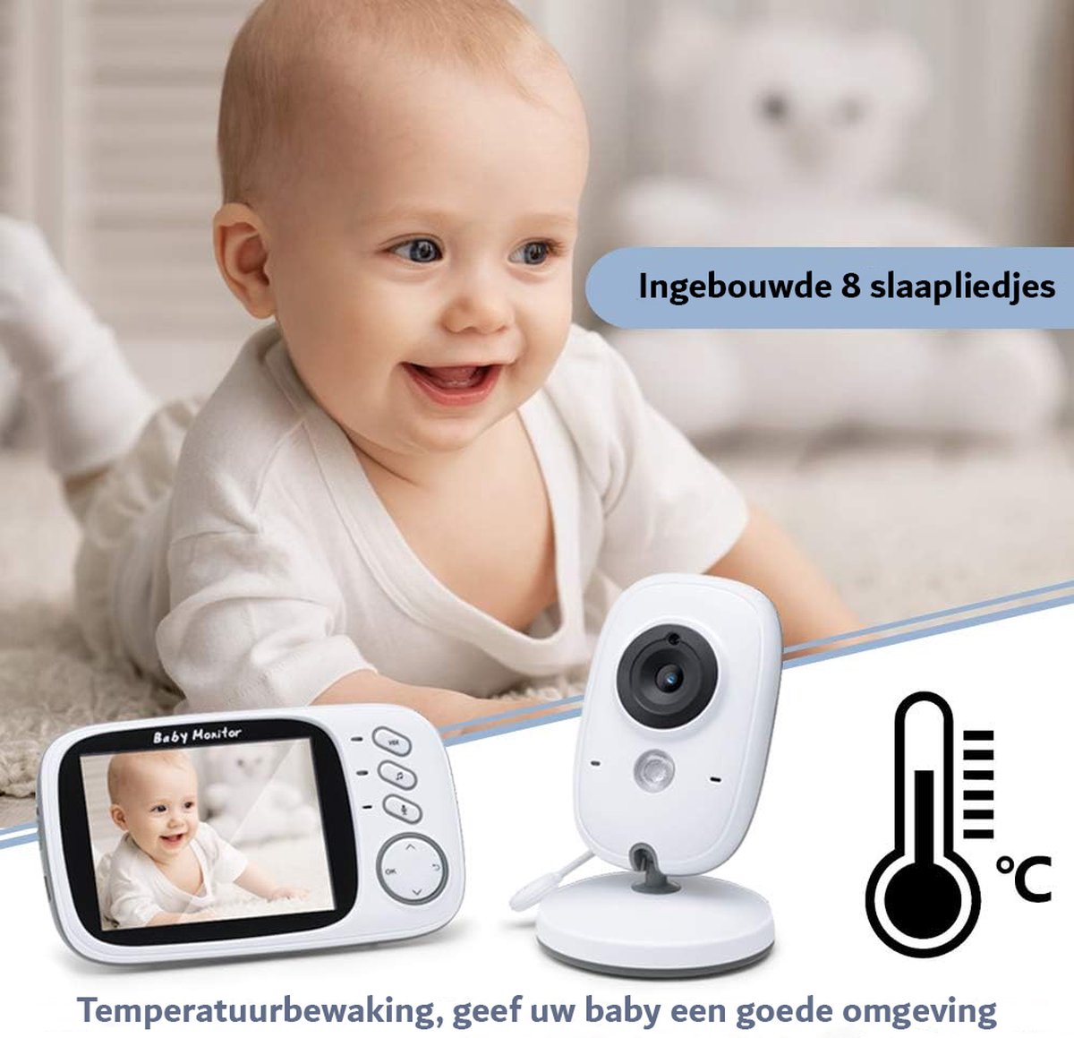 Babyfoon met camera 3,2 inch draadloos