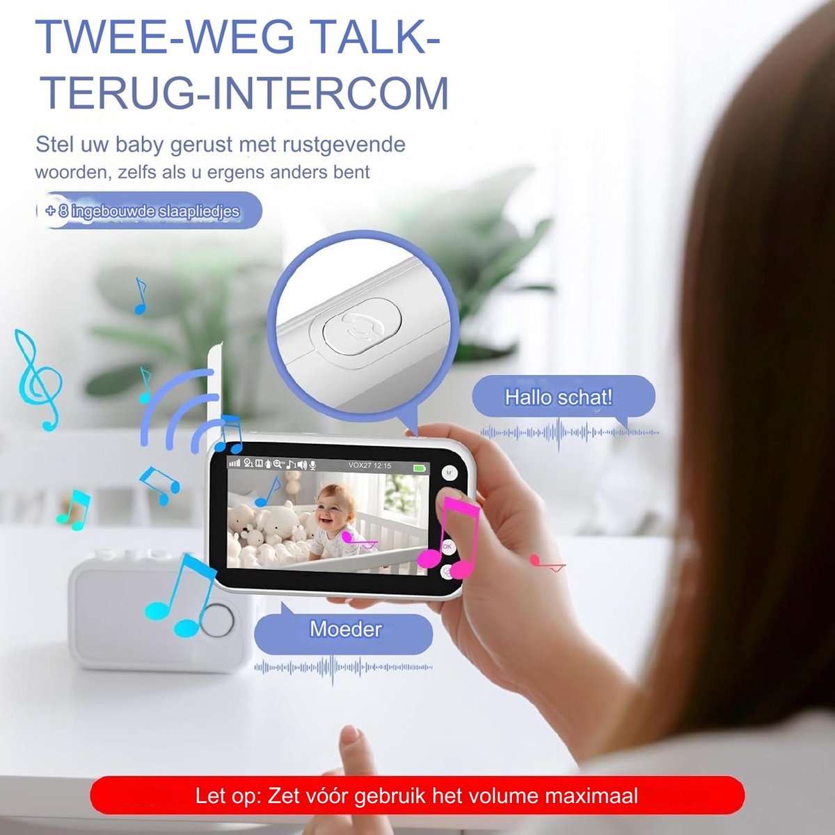 Babyfoon met Camera 4,3 inch 720p met Twee-Weg Audio en Nachtzicht