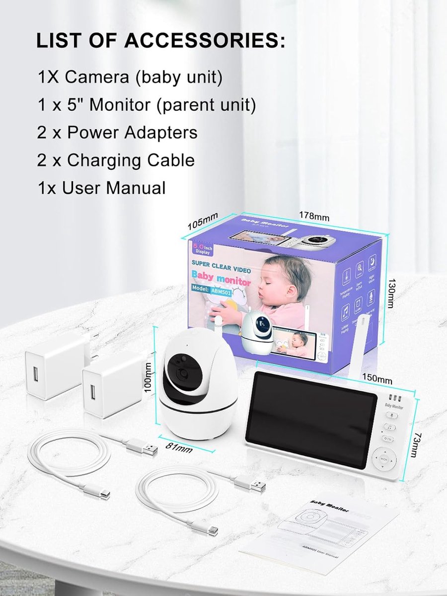 Babyfoon met camera 5 inch 720P wit