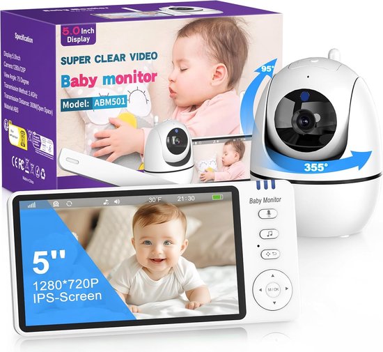 Babyfoon met camera 5 inch 720P wit