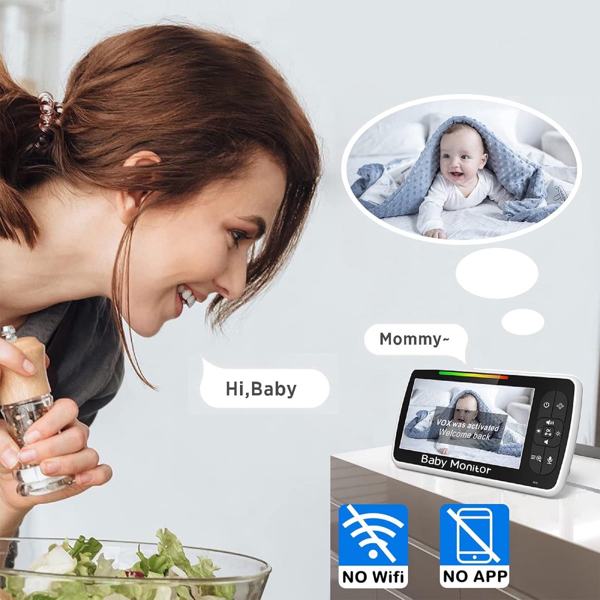 Babyfoon met Camera 5 inch Baby Monitor