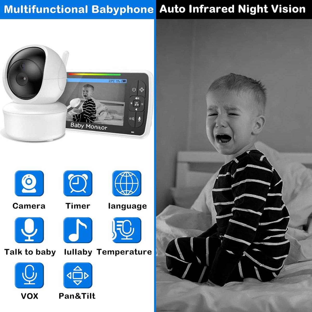 Babyfoon met Camera 5 inch Baby Monitor