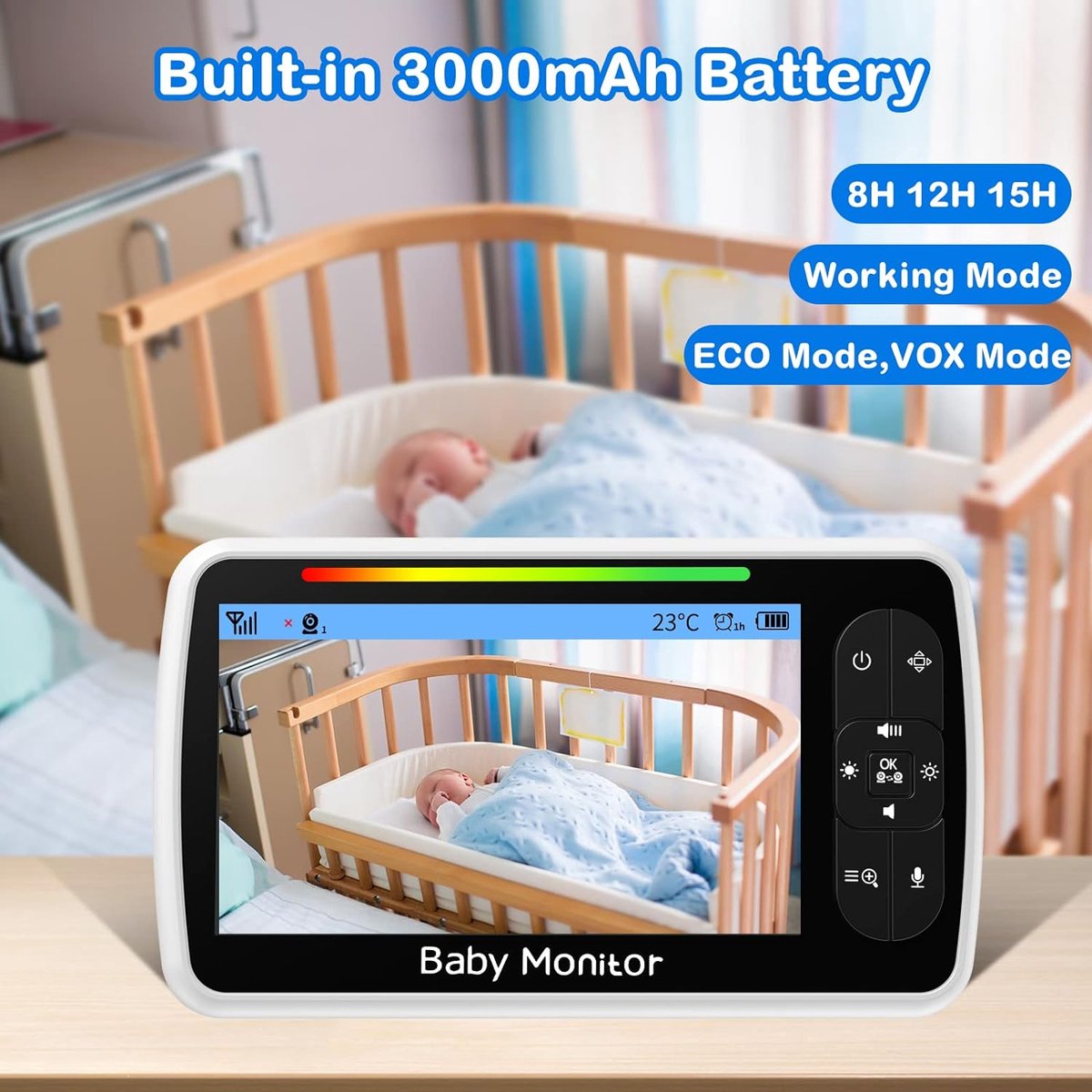 Babyfoon met Camera 5 inch Baby Monitor