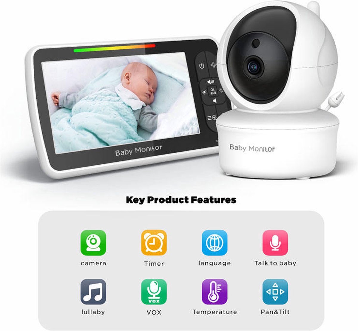 Babyfoon Met Camera 5 Inch Nederlands Display Zonder Wifi