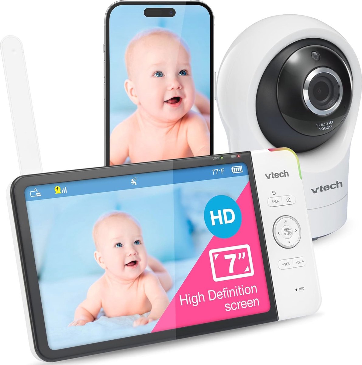 Babyfoon met camera 7 inch HD monitor 1080p wifi