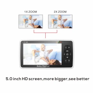Babyfoon met Camera en Audio 5 Inch Scherm 4X Zoom