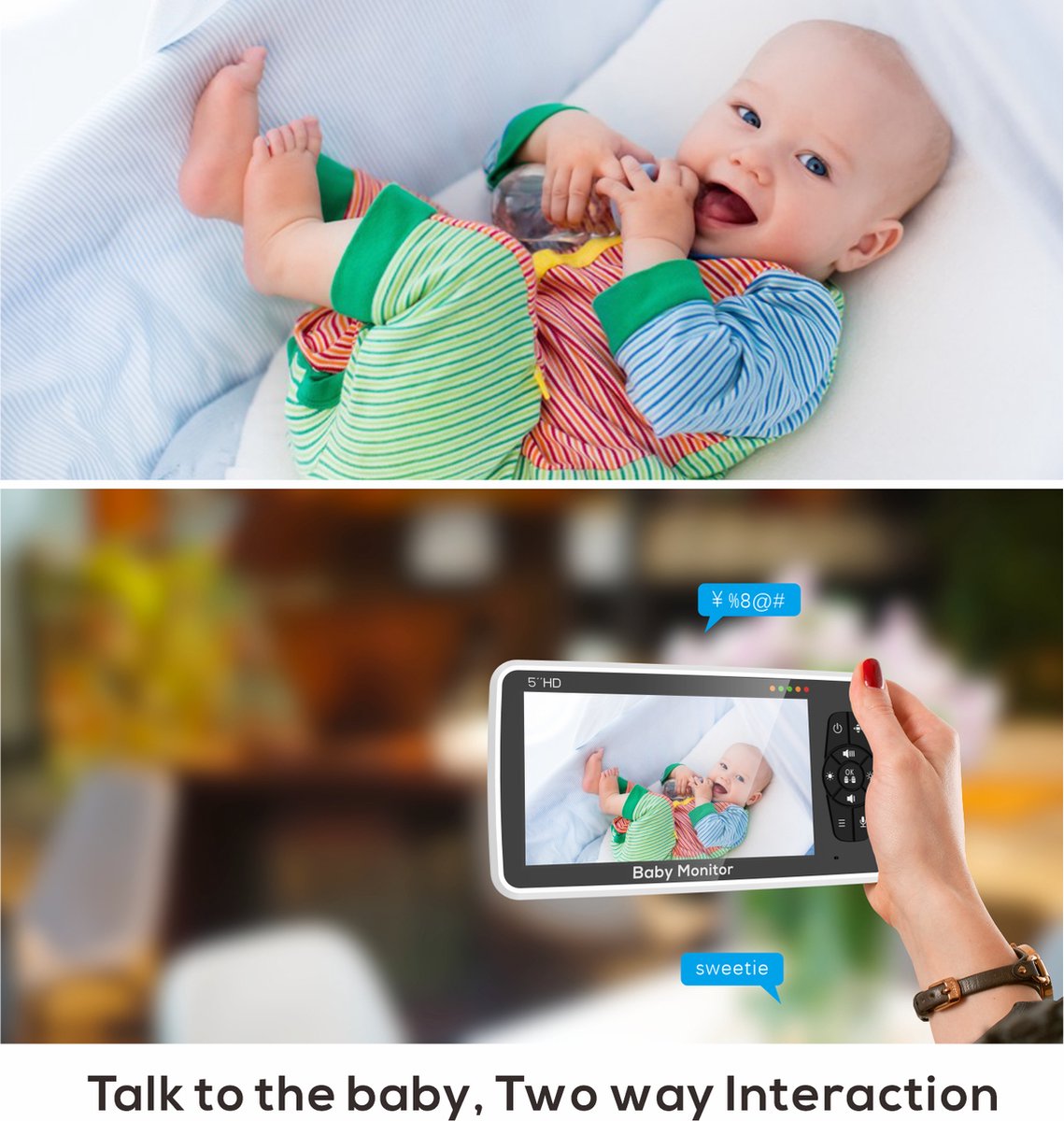 Babyfoon met Camera en Audio 5 Inch Scherm 4X Zoom