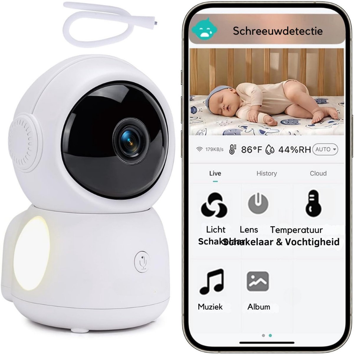 Babyfoon met Camera en Nachtzicht - Draagbare Monitor met Temperatuurbewaking
