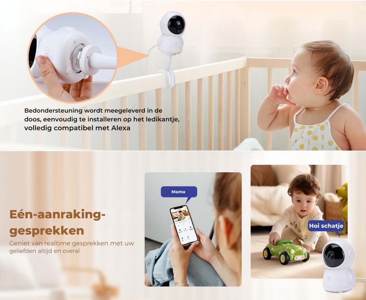 Babyfoon met Camera en Nachtzicht - Draagbare Monitor met Temperatuurbewaking